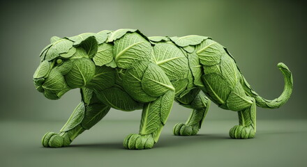 Fototapeta premium Tiger made of lettuce – conceptual surreal artwork