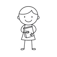Stick Figure Student with Book: A whimsical black and white stick figure illustration of a student holding a book, radiating an aura of simple joy and eagerness to learn.