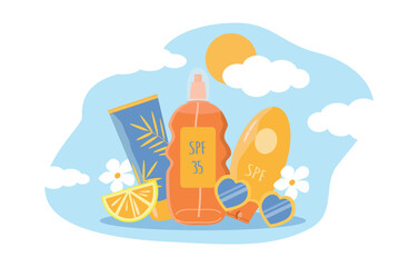vector illustration in flat style. sun screen