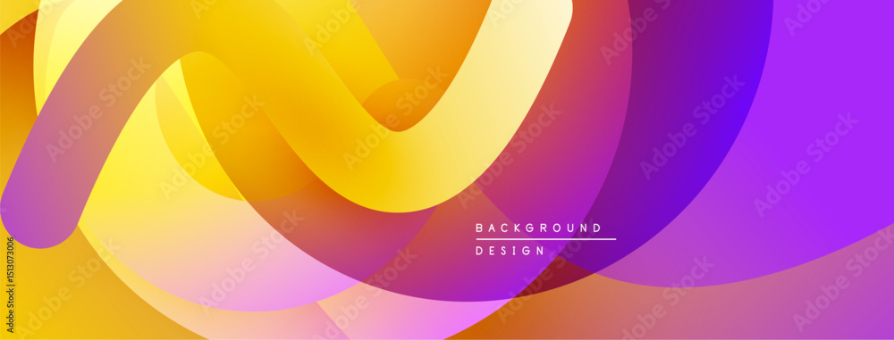 Poster abstract fluid shapes blend vibrant yellow, orange, purple hues. modern design creates dynamic visua