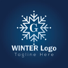 Christmas card design featuring a snowflake icon on a winter holiday background, perfect for seasonal celebrations winter G logo design