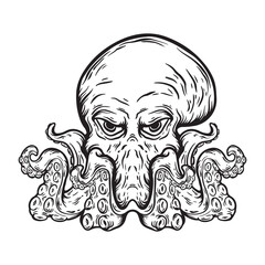 illustration art hand drawn black and white scary octopus tatoo logo and t-shirt design