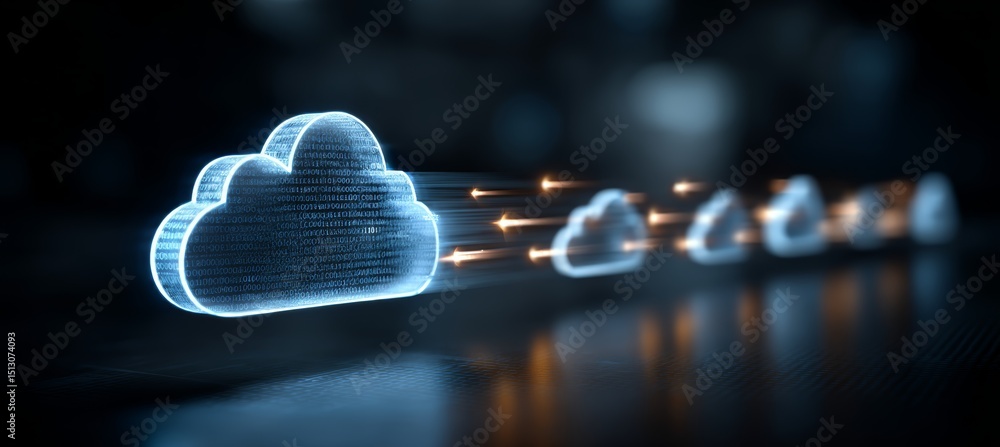 Poster Clouds hosting server. Generative AI technology.	
