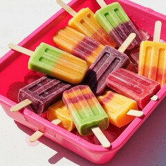 Colorful Layered Popsicles in Pink Tray