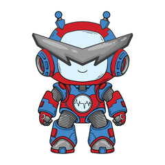 illustration art mini robot blue and red character sticker and t-shirt design	