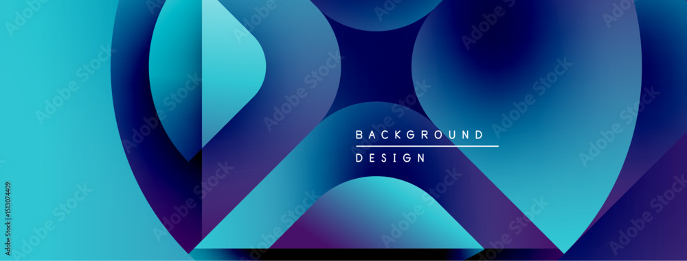 Aufkleber Abstract fluid shapes blend vibrant blues, purples. Modern design features text background design centered within composition.