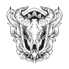 illustration art goat skull with engraving ornament tattoo and t-shirt design