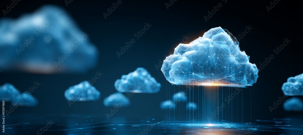 Poster 3D clouds icon. Internet data hosting server. Generative AI technology.	
