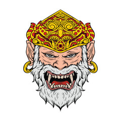 illustration art hand drawn balinesse hanuman with gold crown tattoo logo and t-shirt design