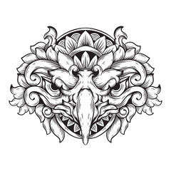 illustration art hand drawn black and white owl head engraving tattoo and t-shirt design