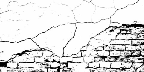 Dust or old grunge concrete building damaged grunge wall black and white texture effect white background.