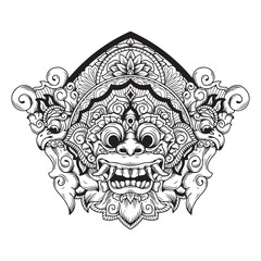 illustration art hand drwan black and white balinesse barong tattoo logo and t-shirt design