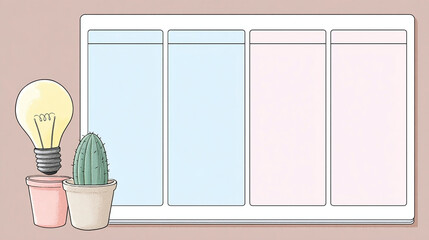 Blank Planner Template with Cactus and Lightbulb