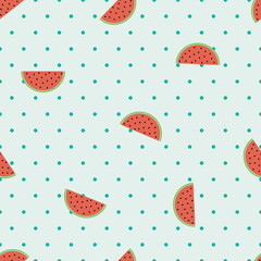 Watermelon seamless pattern minimalistic doodle. Healthy food and fruit abstract background. Vector for wallpaper, clothing, wrapping, fabric, stationery, and phone cases.