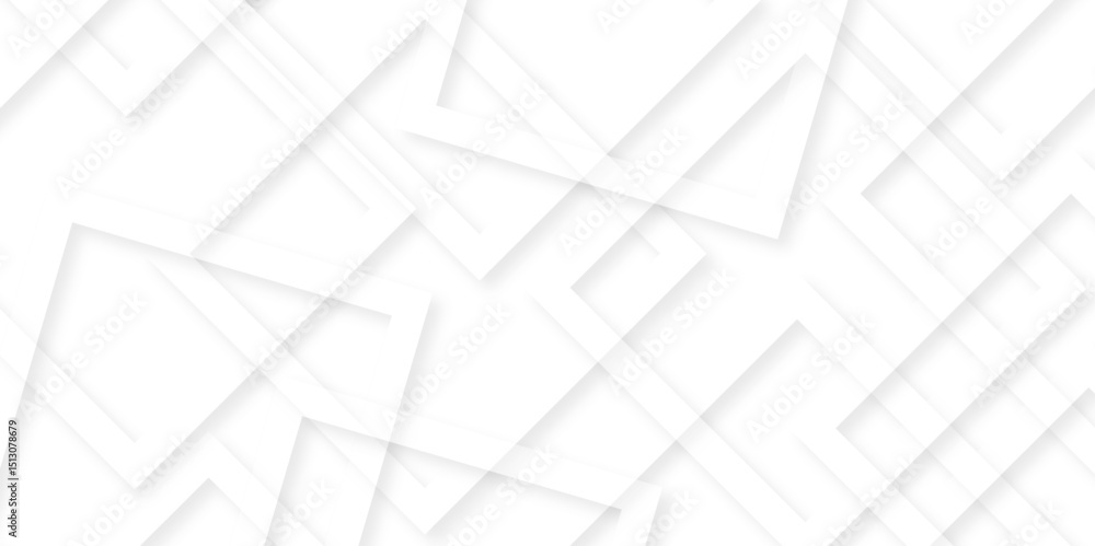 Fototapete white and gray overlap triangle geometric technology pattern. minimal rectangle randomly arranged wh