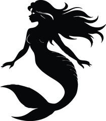Mermaid Silhouette Vector, Mermaid Icon SVG Clipart