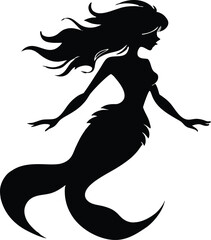 Mermaid Silhouette Vector, Mermaid Icon SVG Clipart
