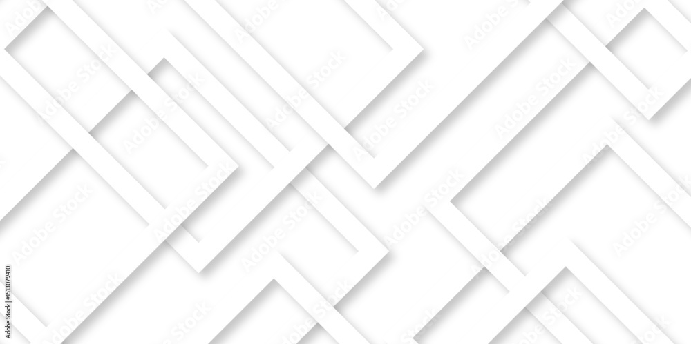 Fototapete white and gray overlap triangle geometric technology pattern. minimal rectangle randomly arranged wh