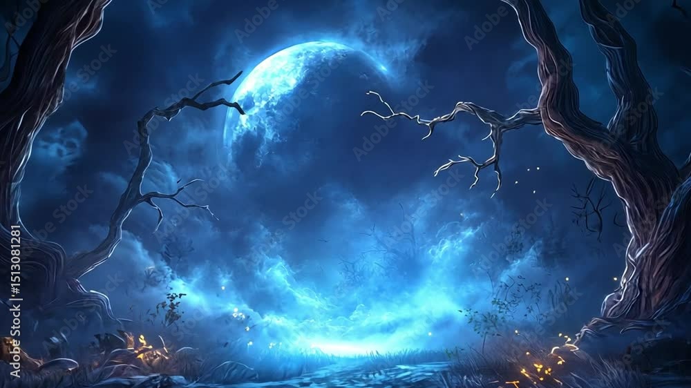 Wall mural enigmatic moonlit forest with twisted trees