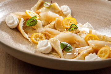 Delicate dessert showcasing fresh fruit and cream