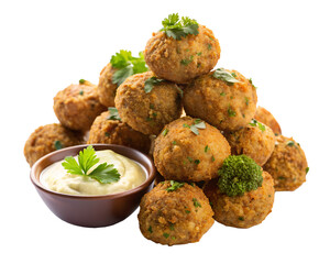 Falafel Balls Stacked with Sauce Dip