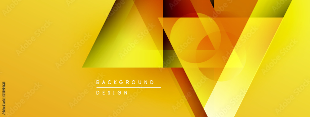 Poster abstract geometric shapes overlap, creating vibrant yellow gradients. modern design suggests energy,