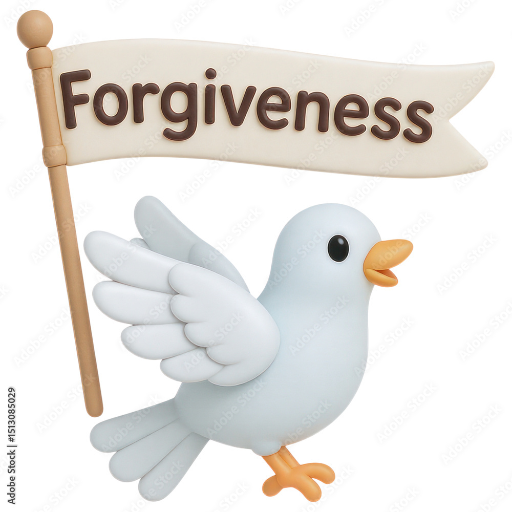 Poster promoting forgiveness through a friendly dove artistic display whimsical environment playful perspec