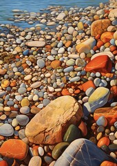 A colorful pebbled beach