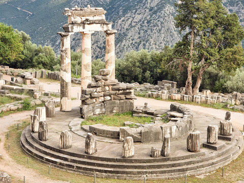 greece delphi temple of athena pronaia and tholos  ancient  Delphi, Greece