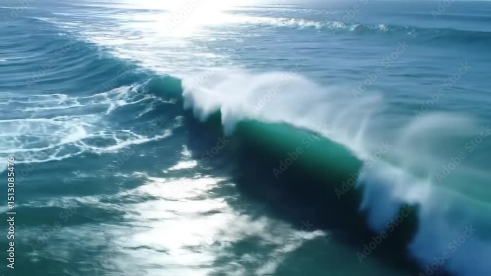 Poster sunlit ocean waves in motion displaying sparkling water and dynamic foam