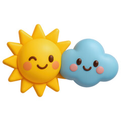 Obraz premium Cheerful sun and cloud characters colorful playful setting cute illustrations whimsical vibe friendly interaction