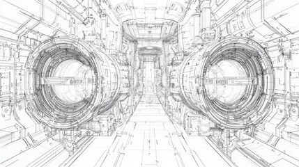 Obraz premium Futuristic spacecraft interior design with dual engines and sleek structure showcasing advanced technology and engineering