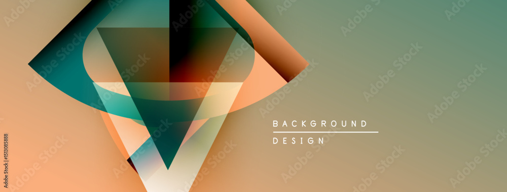 Poster abstract geometric shapes overlap, creating dynamic color gradients. beige, teal, orange hues domina