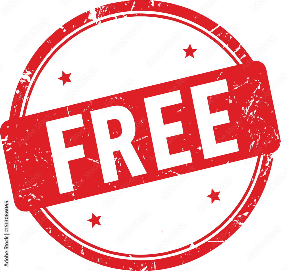 Poster a red and white stamp with the word free repeated multiple times in a circular pattern design