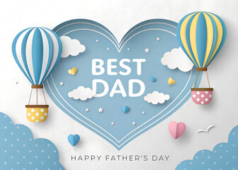 Naklejka premium Happy Father's Day 2025 Best Dad Hot Air Balloon Greeting Card