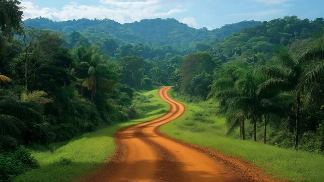 Road in mountains, path way through the autumnal forest natural way, road to the tropical forest field, relaxing with ecological environment