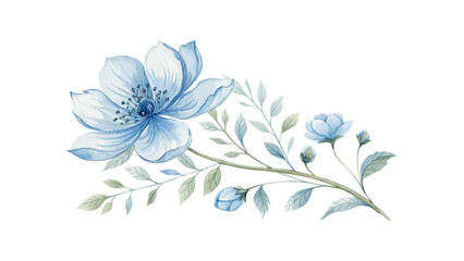 Romantic watercolor floral artwork featuring blue wedding flowers on a bright white background, perfect for wedding cards, invitations, and elegant decor projects