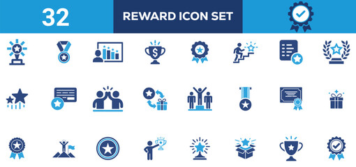 Vector Reward Icon Set Gift, Medal, Award, Badge, Trophy, and Certificate Graphics for Recognition