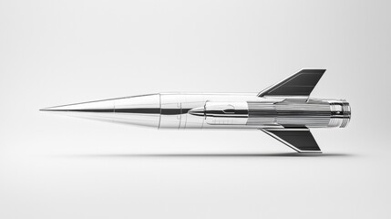 Rocket design concept featuring sleek metallic body and sharp nose, emphasizing engineering and innovation