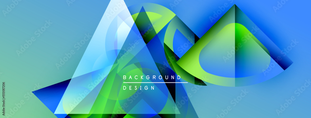 Aufkleber Abstract geometric shapes overlap, creating vibrant blue, green gradients. Modern design elements suggest dynamic visual experience.