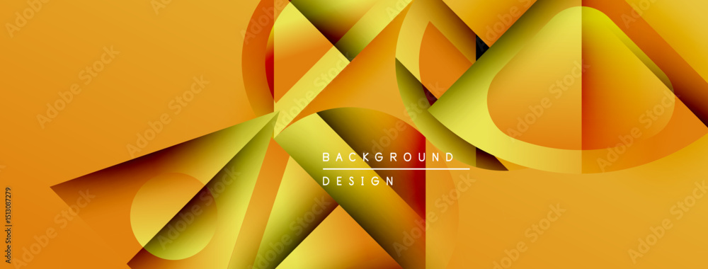 Poster Abstract geometric shapes, vibrant orange hues, dynamic composition. Modern design elements create visual interest, smooth gradients present.