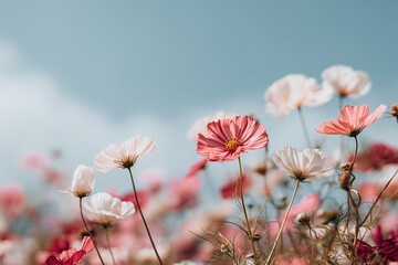 Colorful Cosmos Field Under Pastel Sky