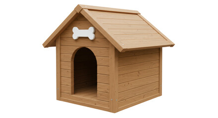 Isolated Classic Wooden Dog House with Bone Sign