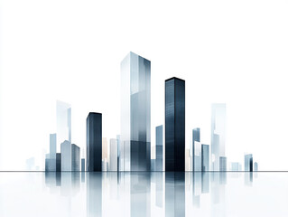Fototapeta premium Monochrome city skyline with modern skyscrapers in a flat design, featuring urban architecture, tall buildings, and a business center in a minimalist cityscape.