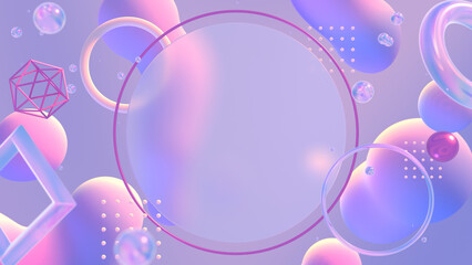 丸いガラスのコピースペースがあるグラスモーフィズム風の立体空間 - パープル