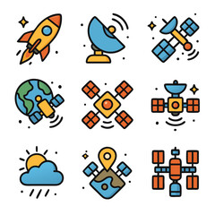 Colorful Space Exploration Icons Set