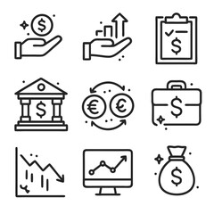 Financial Icons Set: Growth, Banking, Currency Exchange, and More