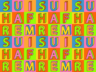 Seamless pattern of colorful bright squares with letters