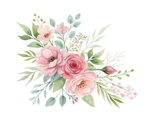 Watercolor illustration of floral vector composition perfect for fabric, textile, wedding cards, and wrapping paper with elegant handcrafted bouquet designs and soft tones