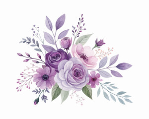 Watercolor floral illustration in handcrafted style with soft botanical elements, ideal for textile, cover design, wedding cards, and artistic wrapping decorations